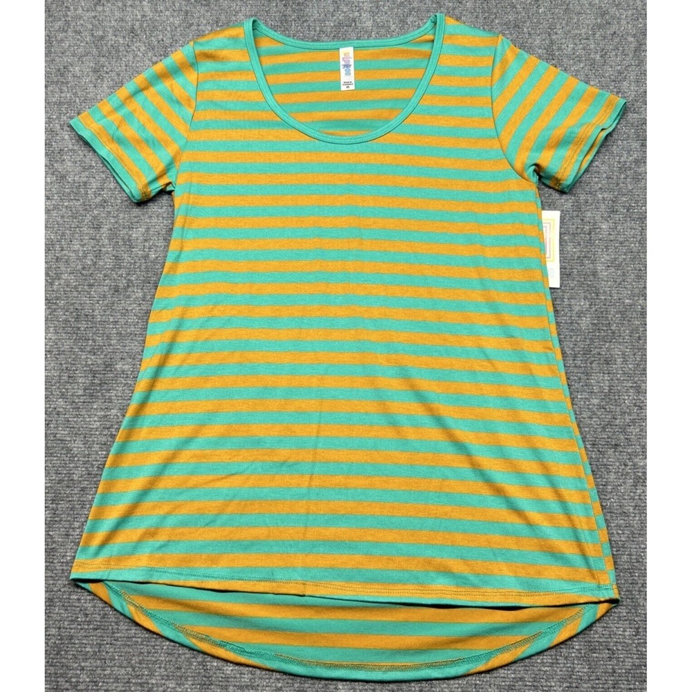 LulaRoe Classic T-Shirt Womens XS Green Striped Round Neck Short Sleeve New